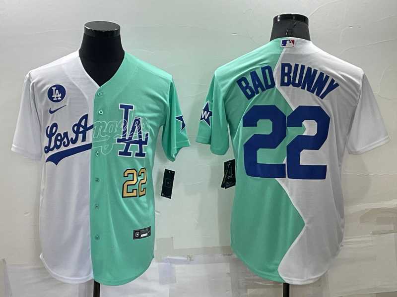 Los Angeles Dodgers #22 Bad Bunny White Green Number 2022 Celebrity Softball Game Cool Base Jerseys,We sell and wholesale Los Angeles Dodgers #22 Bad Bunny White Green Number 2022 Celebrity Softball Game Cool Base Jerseys on line form chian!